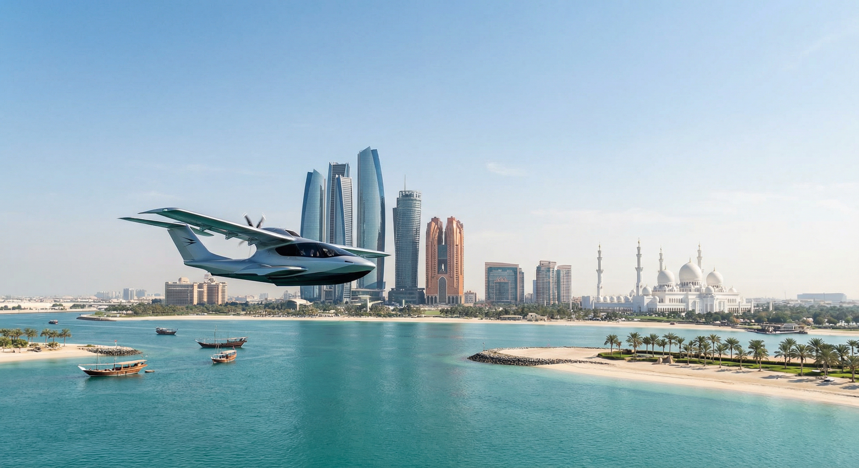 Залив в Абу-Даби и транспорт над водой